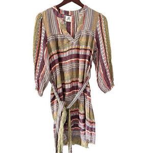 DR.A Los Angeles Jacquard Jenwin Striped V-Neck Boho Belted Midi Dress Size XS